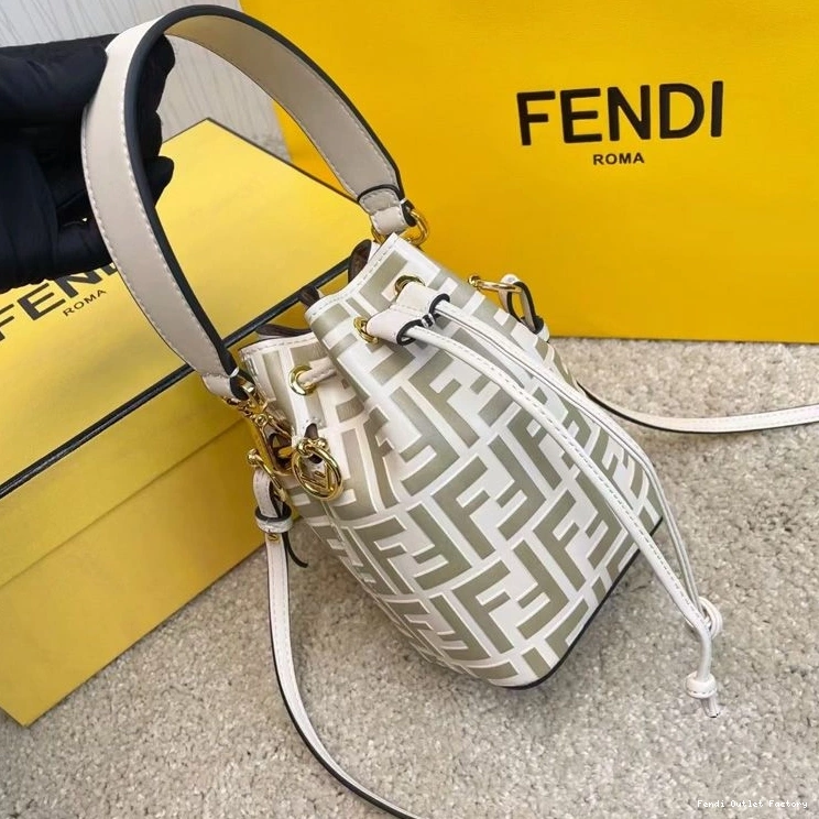 Cheap HOT Bag Leather In Motif Mon Tresor White Fendi Bucket Mini FF Calf 0731